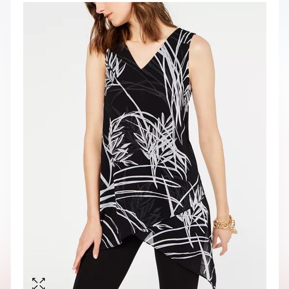 Alfani Tops - ALFANI Tunic Mesh Black White Palm Print Handkerchief Hem Petite Small PS SP $60